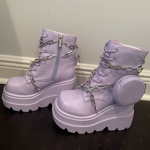 Demonia Lavendar Platform Chain Rave Boots